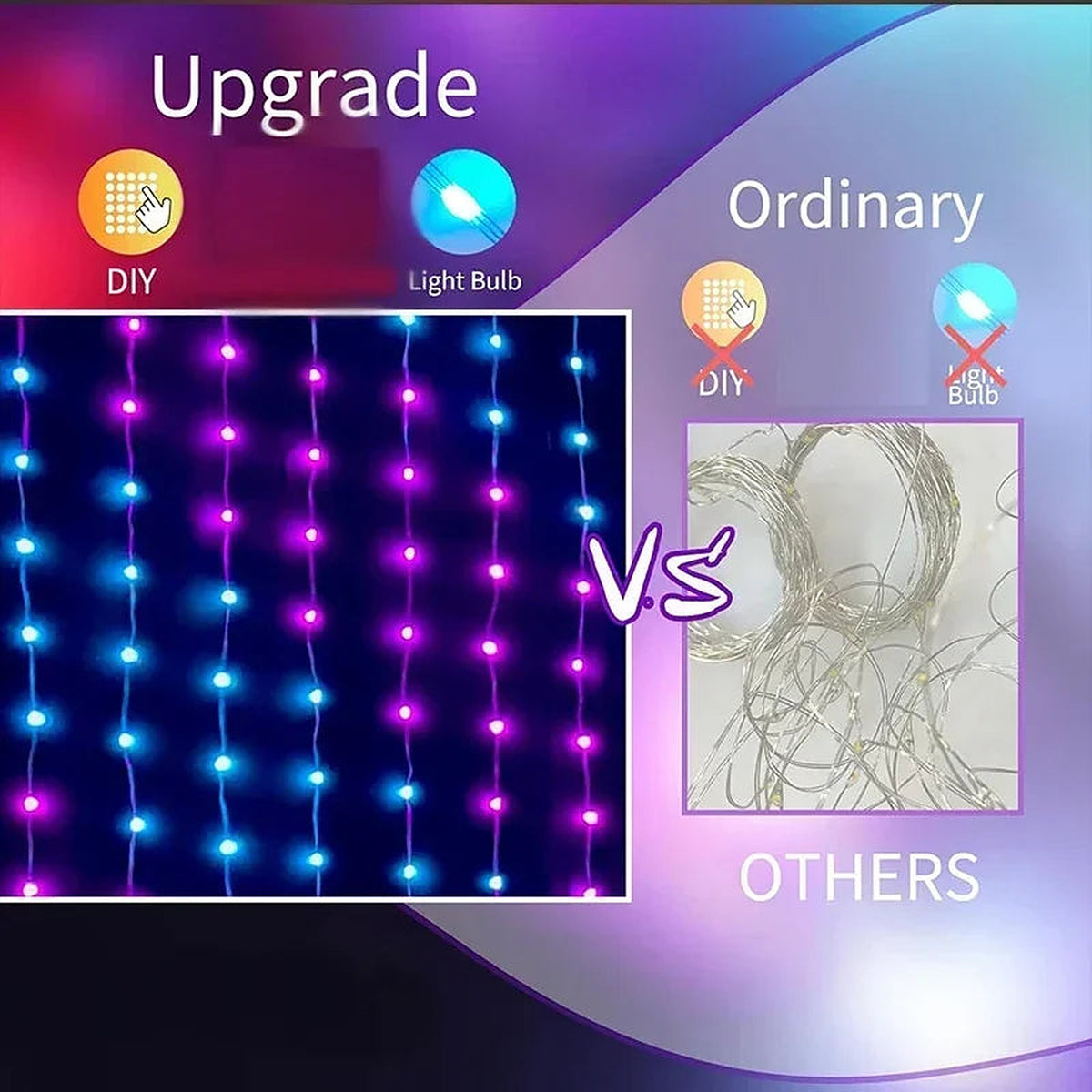 Upgraded pixel curtain lights compared with ordinary string lights