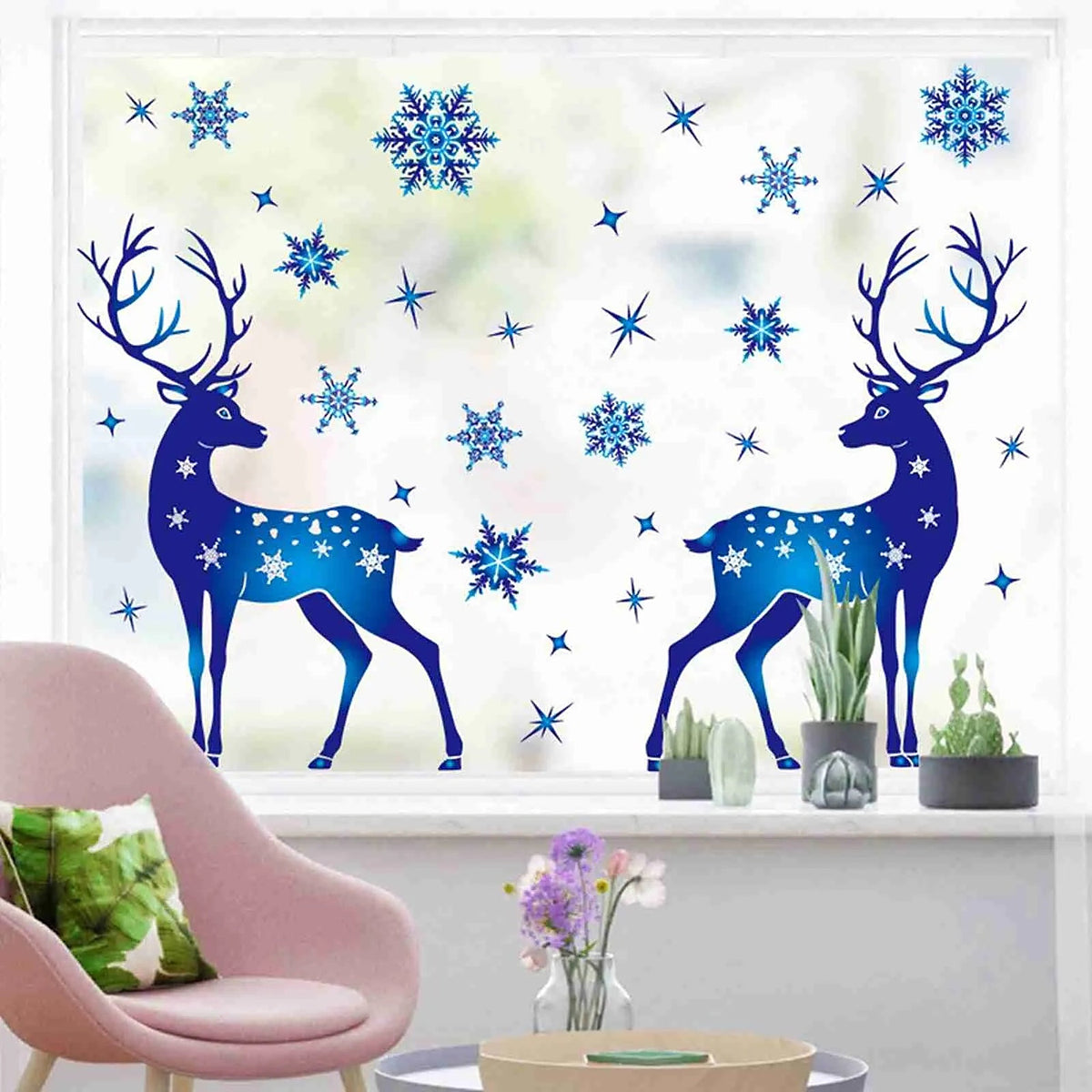 Antlered reindeer window clings on glass