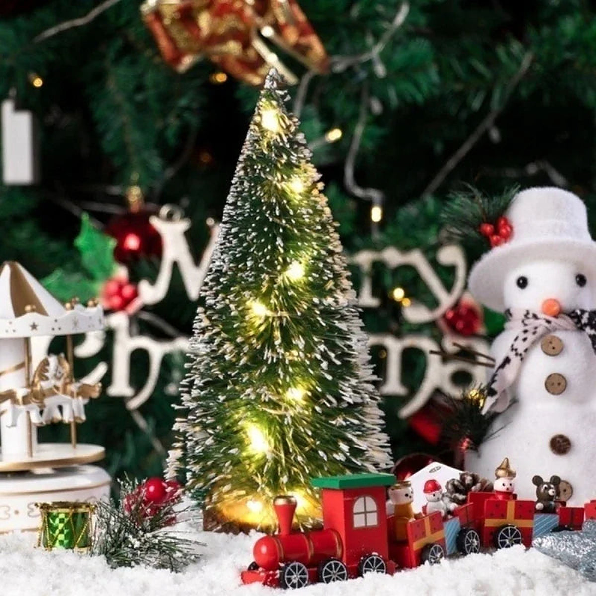 Mini Frosted Christmas Tree with LED Lights