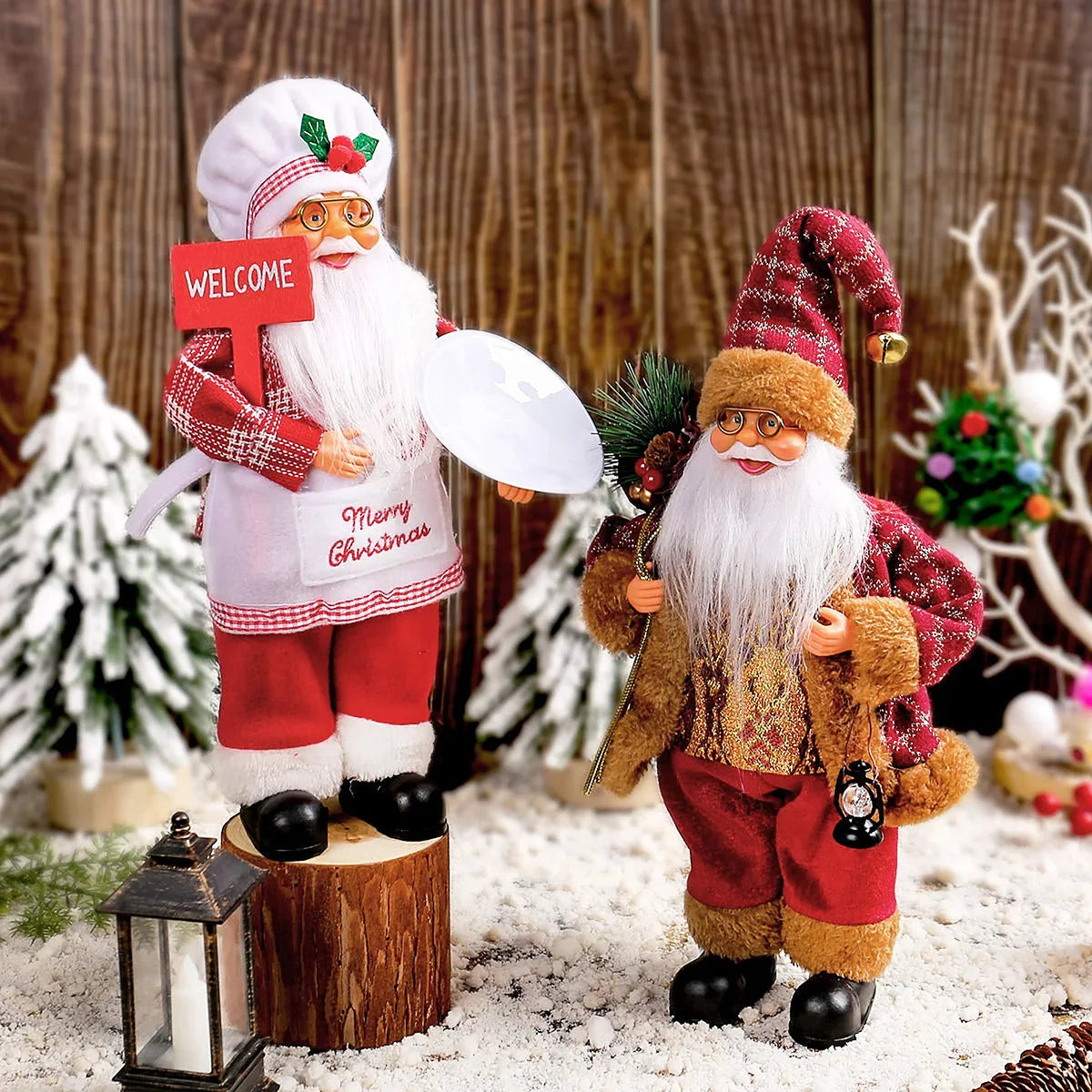 Chef Santa with welcome sign beside the lantern Santa