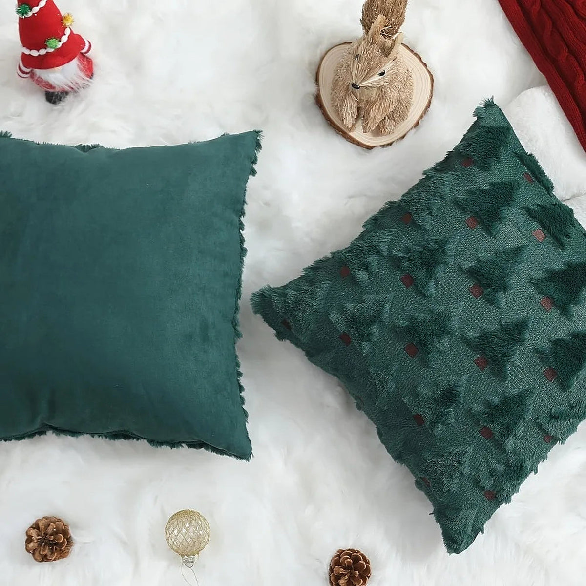 Green Christmas tree pillow cover, front and back