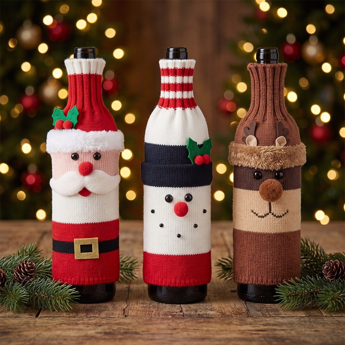 Knit Christmas Wine Bottle Cover