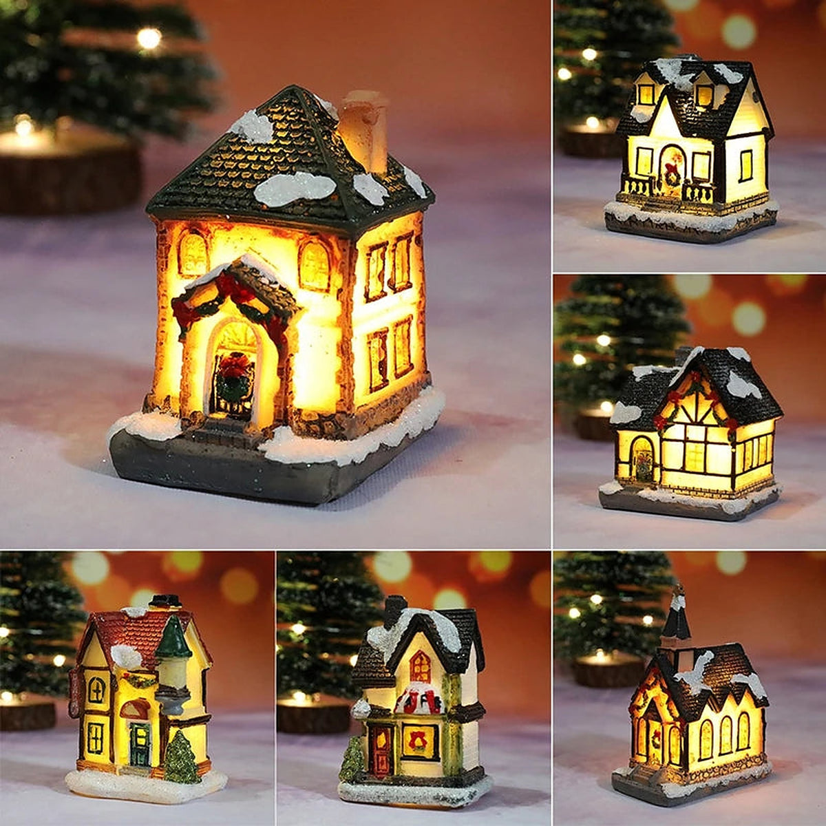 Light-up village houses in five designs