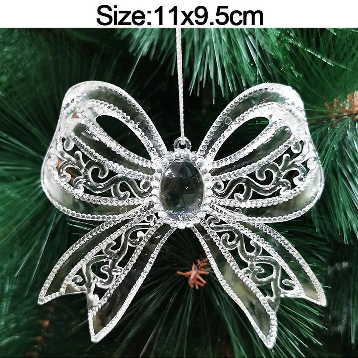 Clear acrylic bow ornament, 11 × 9.5 cm