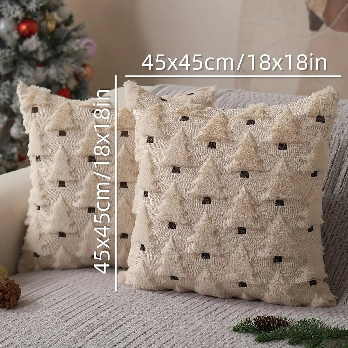 Beige Christmas tree pillow cover, 45 x 45 cm (18 x 18 in)
