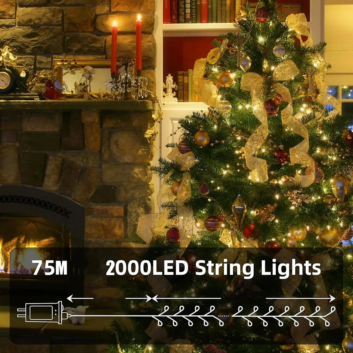 Christmas tree lit with 75 m, 2,000-LED firecracker lights