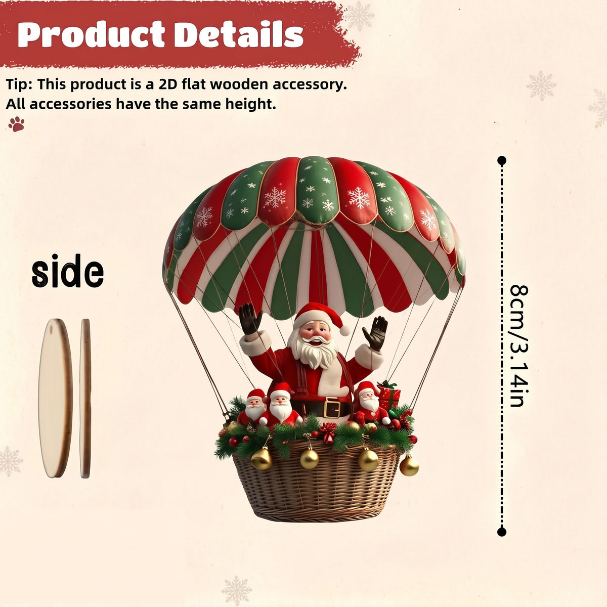 Wooden Santa & Hot Air Balloon Ornaments, Set of 10
