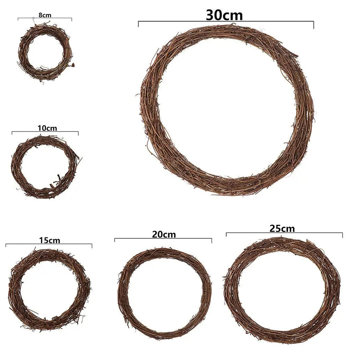 Rattan wreath diameters from 10 to 30 cm