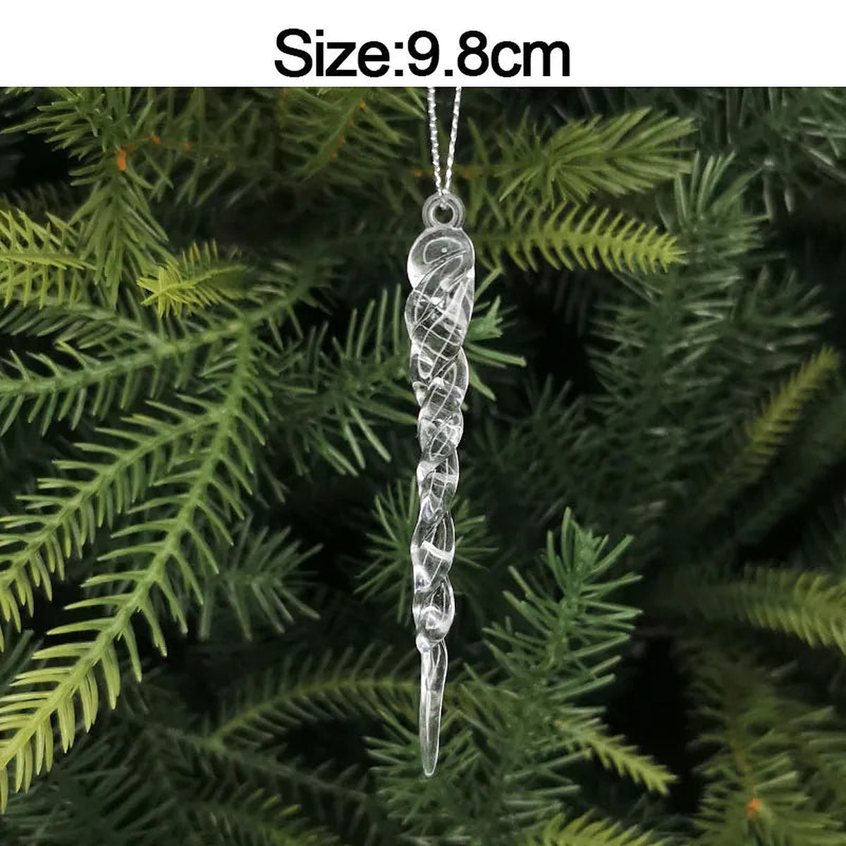 Clear acrylic twisted icicle ornament, 9.8 cm