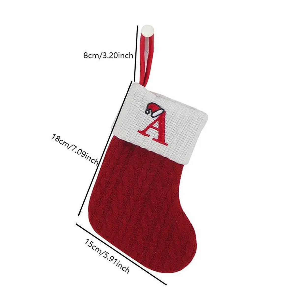 Mini stocking size diagram: about 18 cm tall and 15 cm across the foot