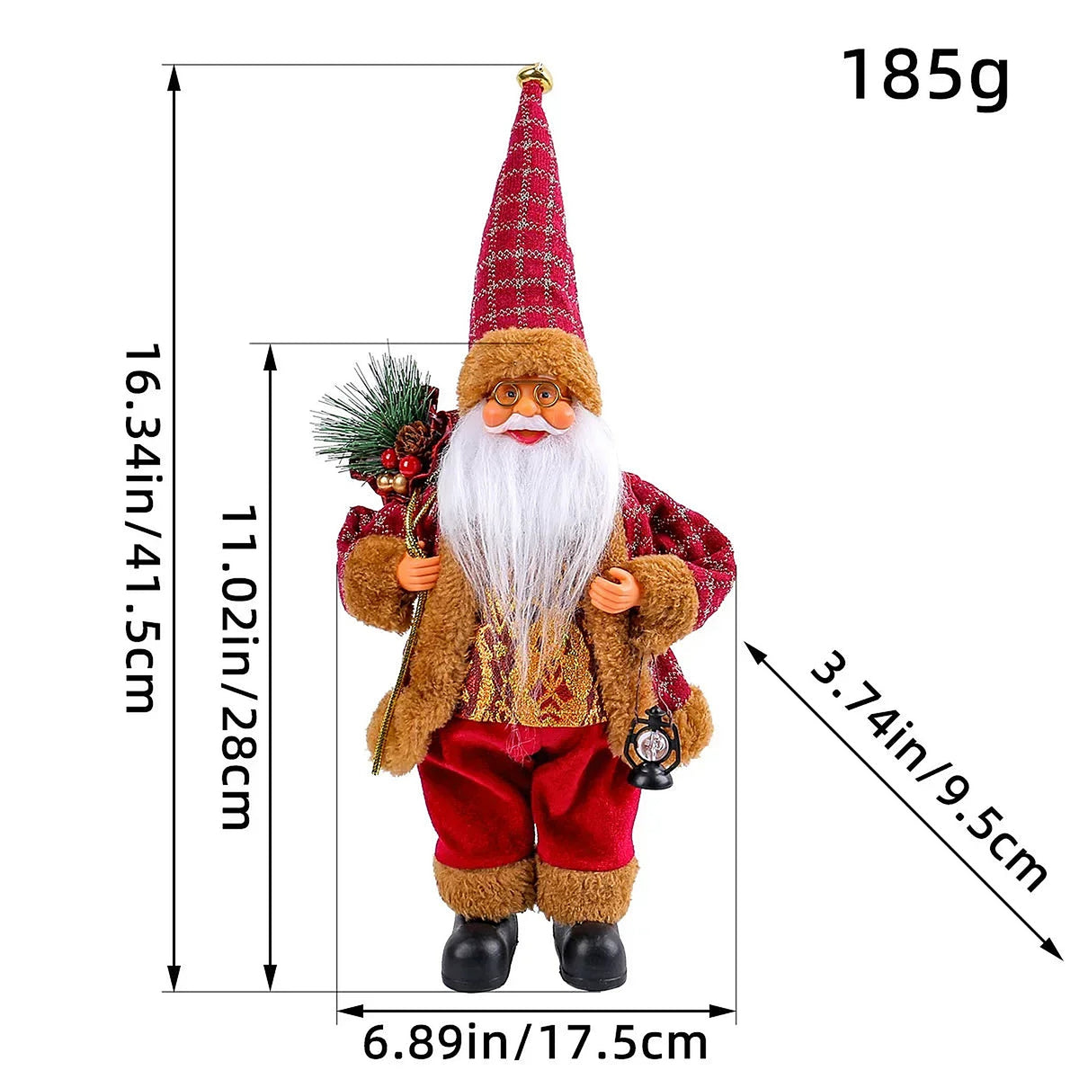 Santa figure size: about 28 cm body and 41.5 cm to the hat tip
