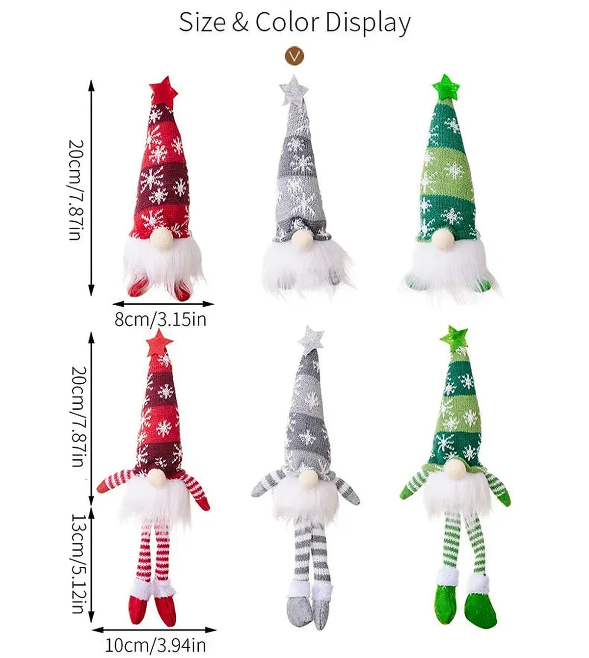 Size chart for the long-leg and short-leg light-up knitted gnomes