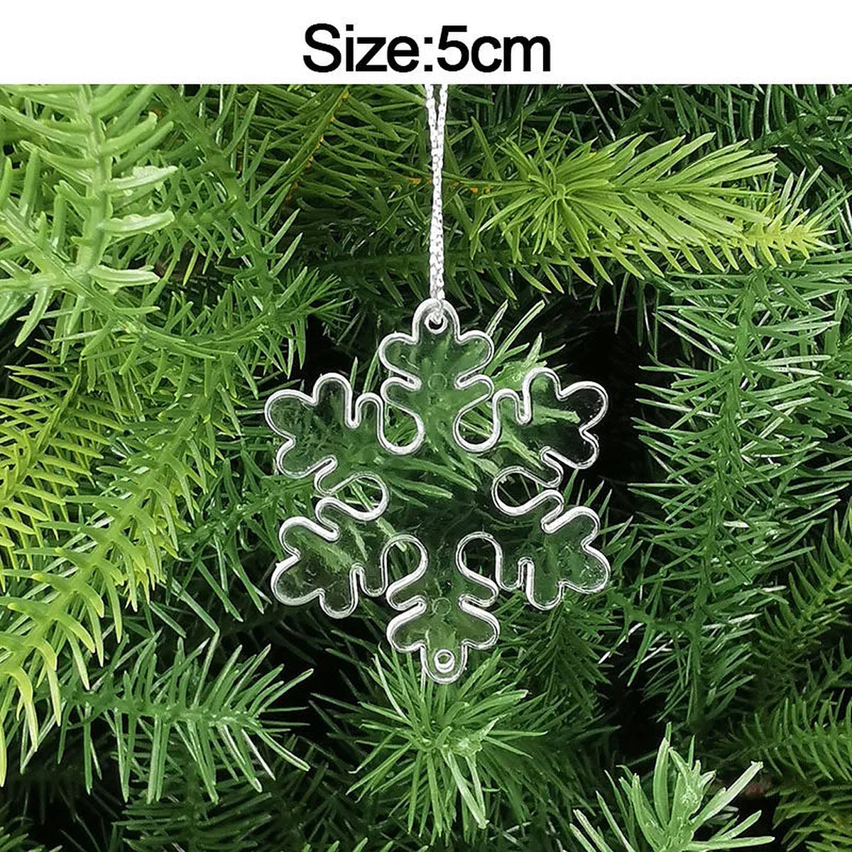 Clear acrylic snowflake outline ornament, 5 cm