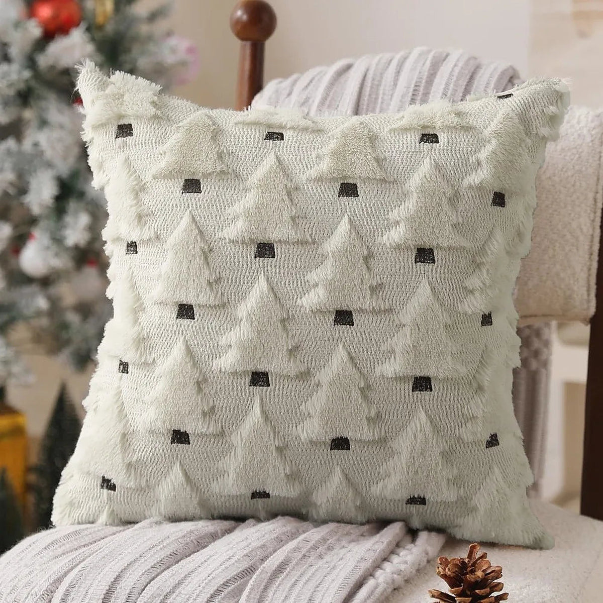 White Christmas tree pillow cover