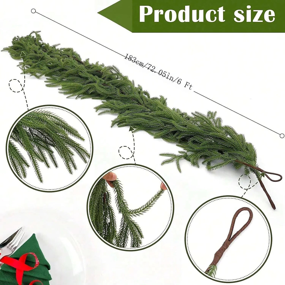 Norfolk pine garland, 183 cm (6 ft), with hanging loop