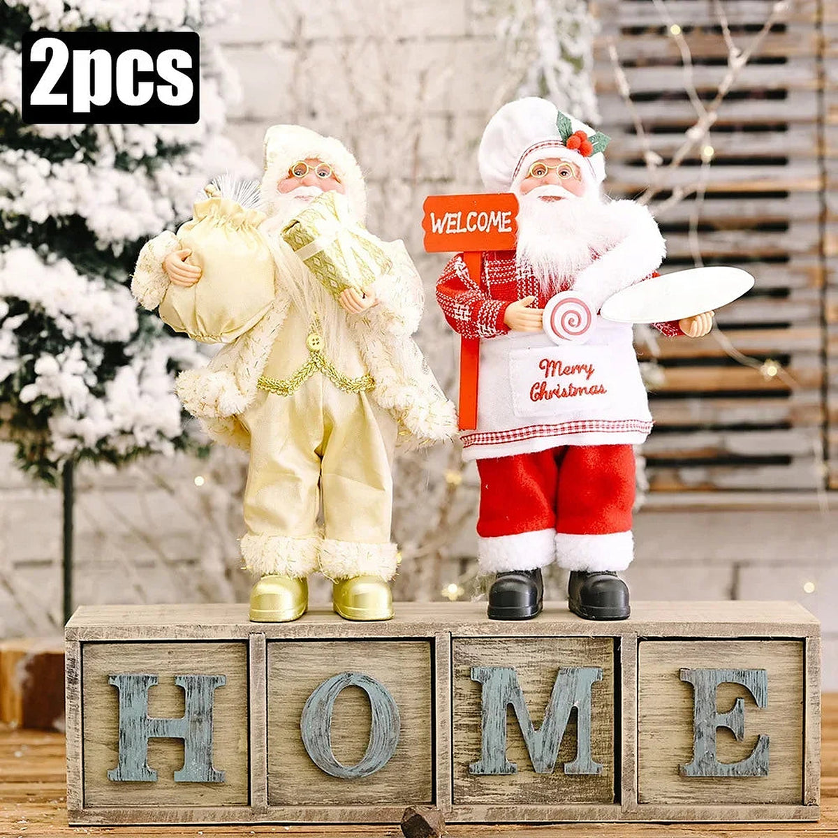 Set of 2: cream Santa and chef Santa
