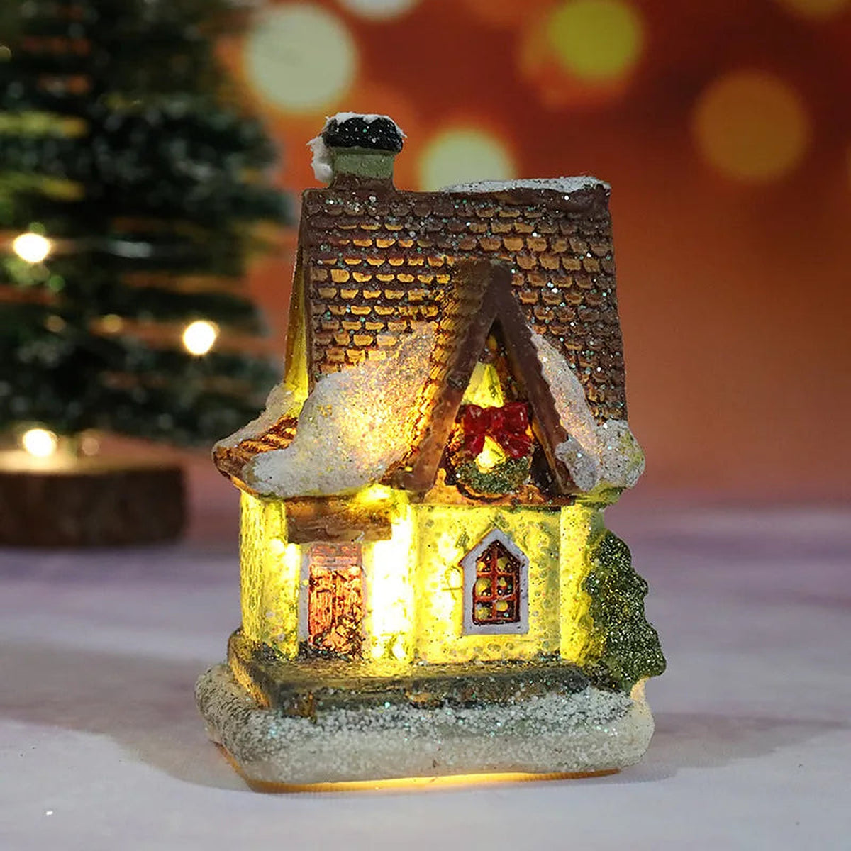 Shingle-roof cottage light-up village house