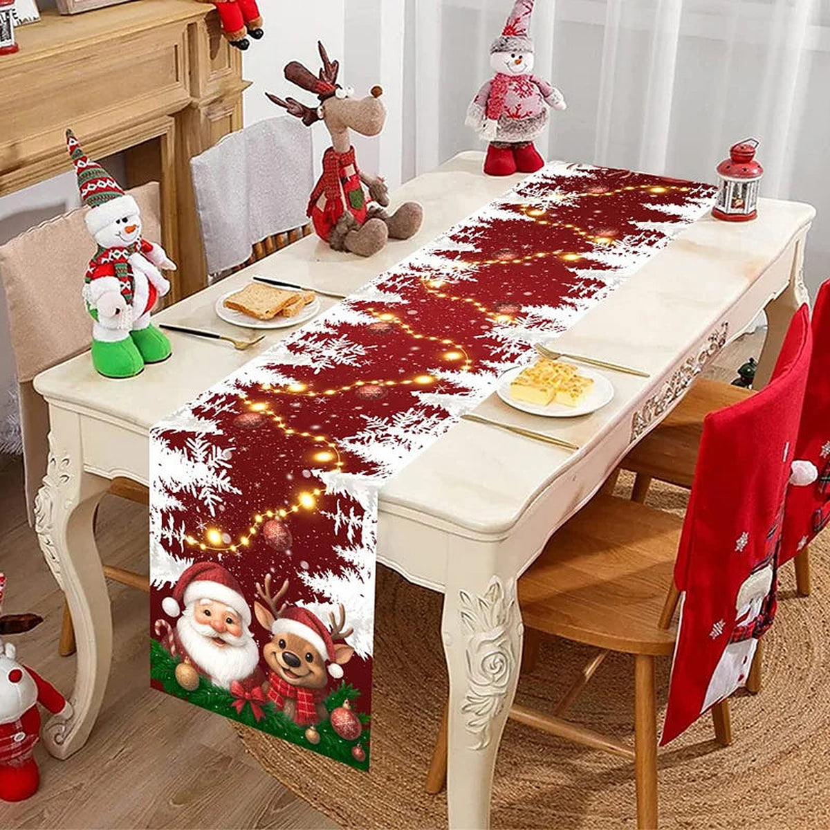 Red Santa and reindeer table runner