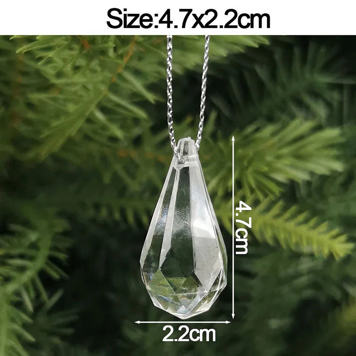 Clear acrylic teardrop prism ornament, 4.7 × 2.2 cm