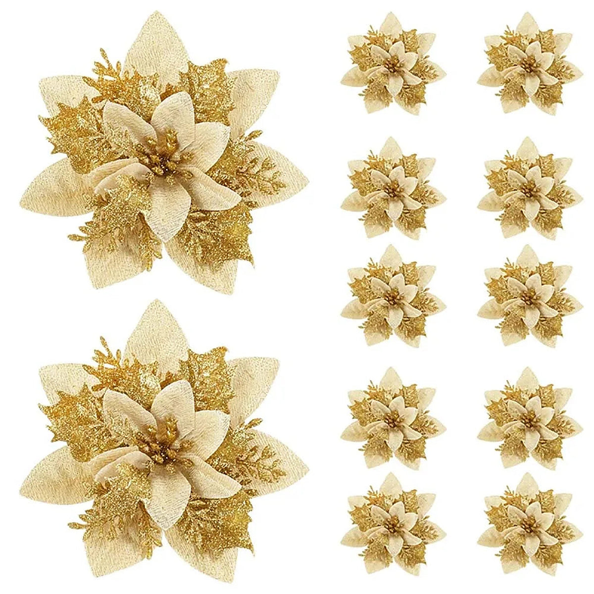 Gold glitter poinsettia flowers