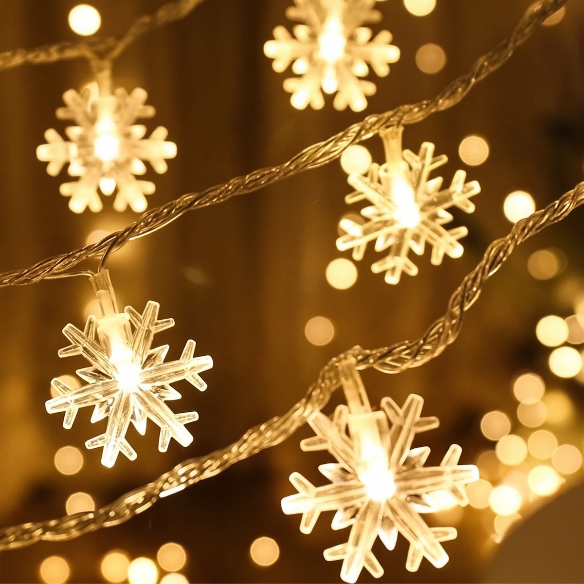 LED Snowflake String Lights, USB or Battery