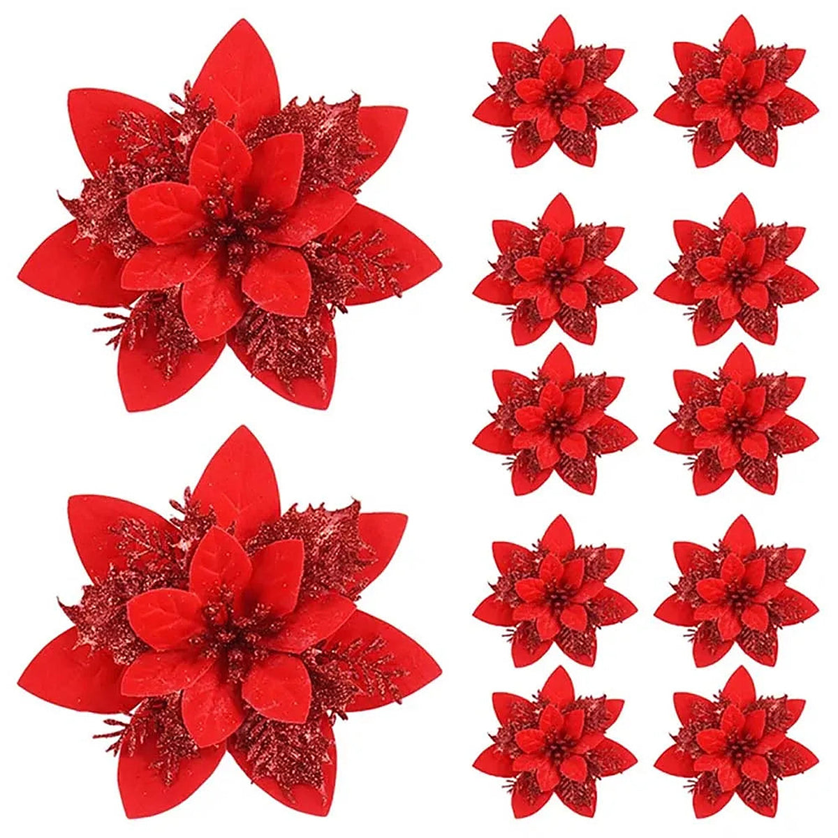Red glitter poinsettia flowers