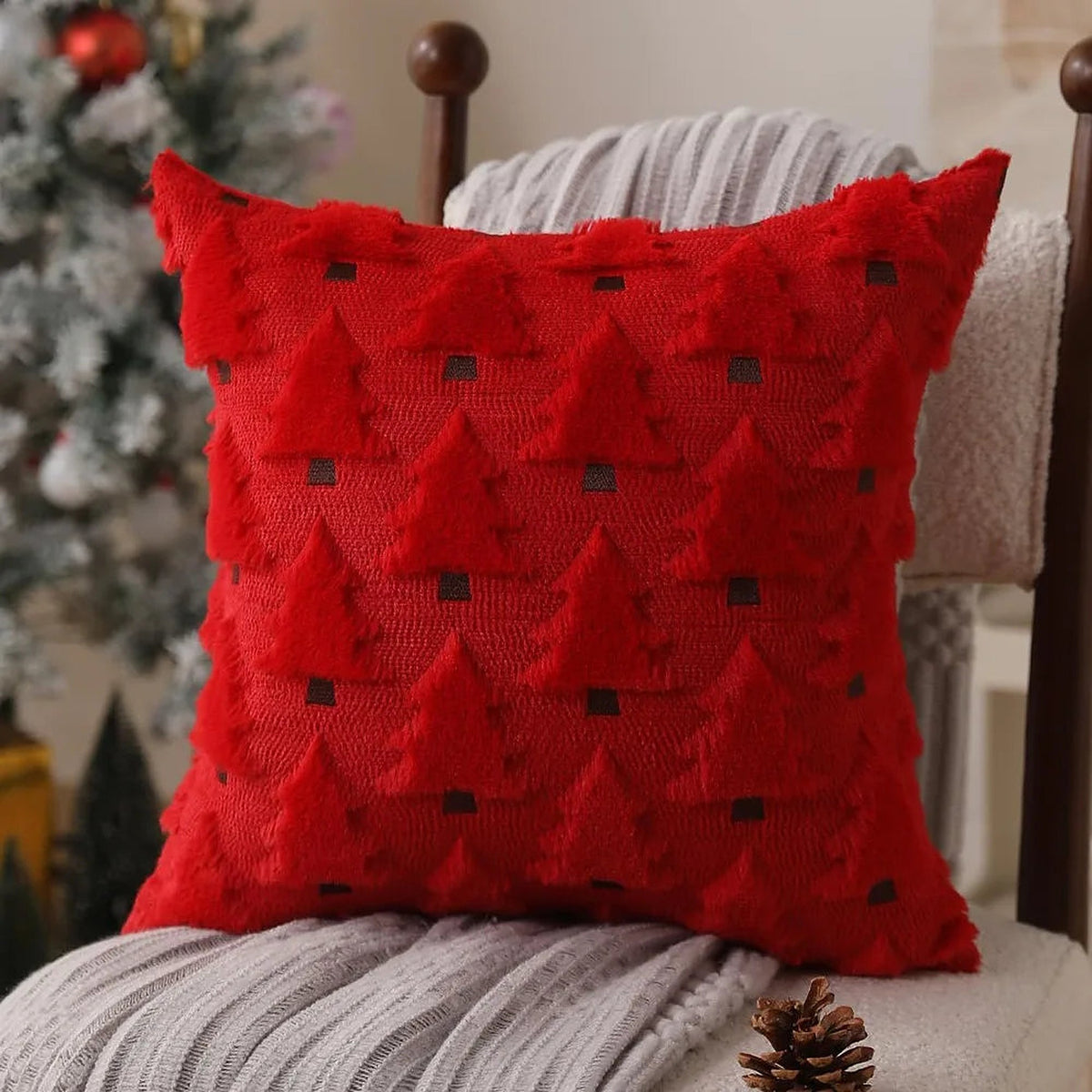 Red Christmas tree pillow cover