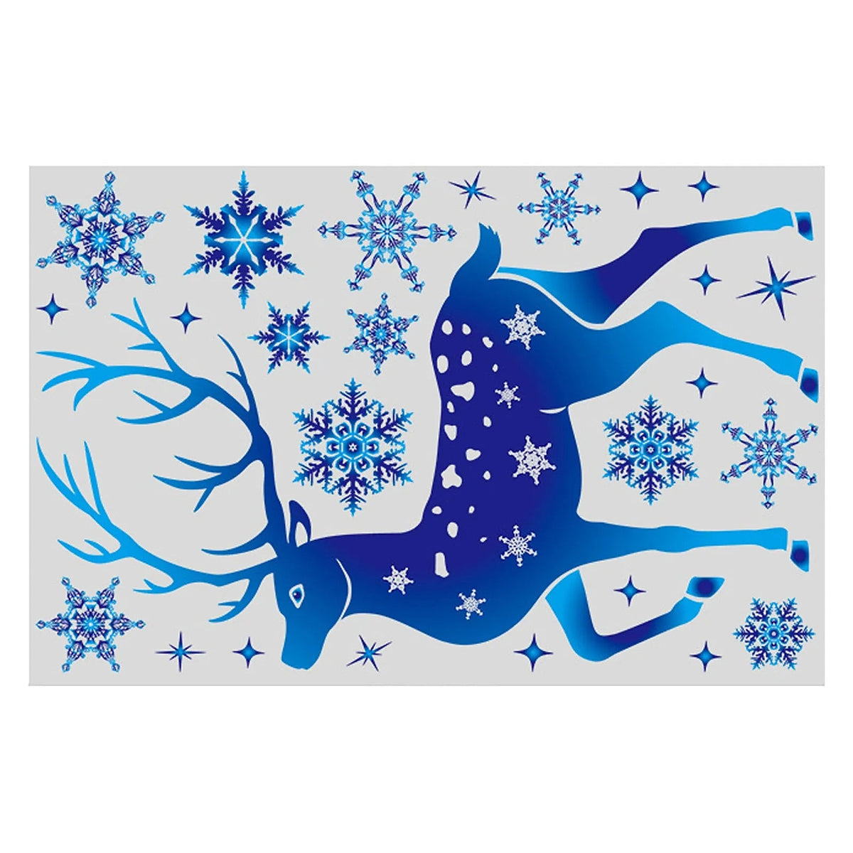 Antlered reindeer and snowflakes window cling sheet