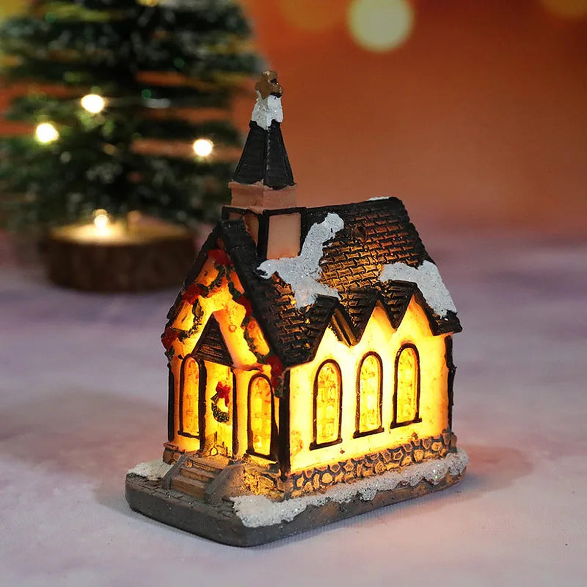 Chapel light-up village house with steeple