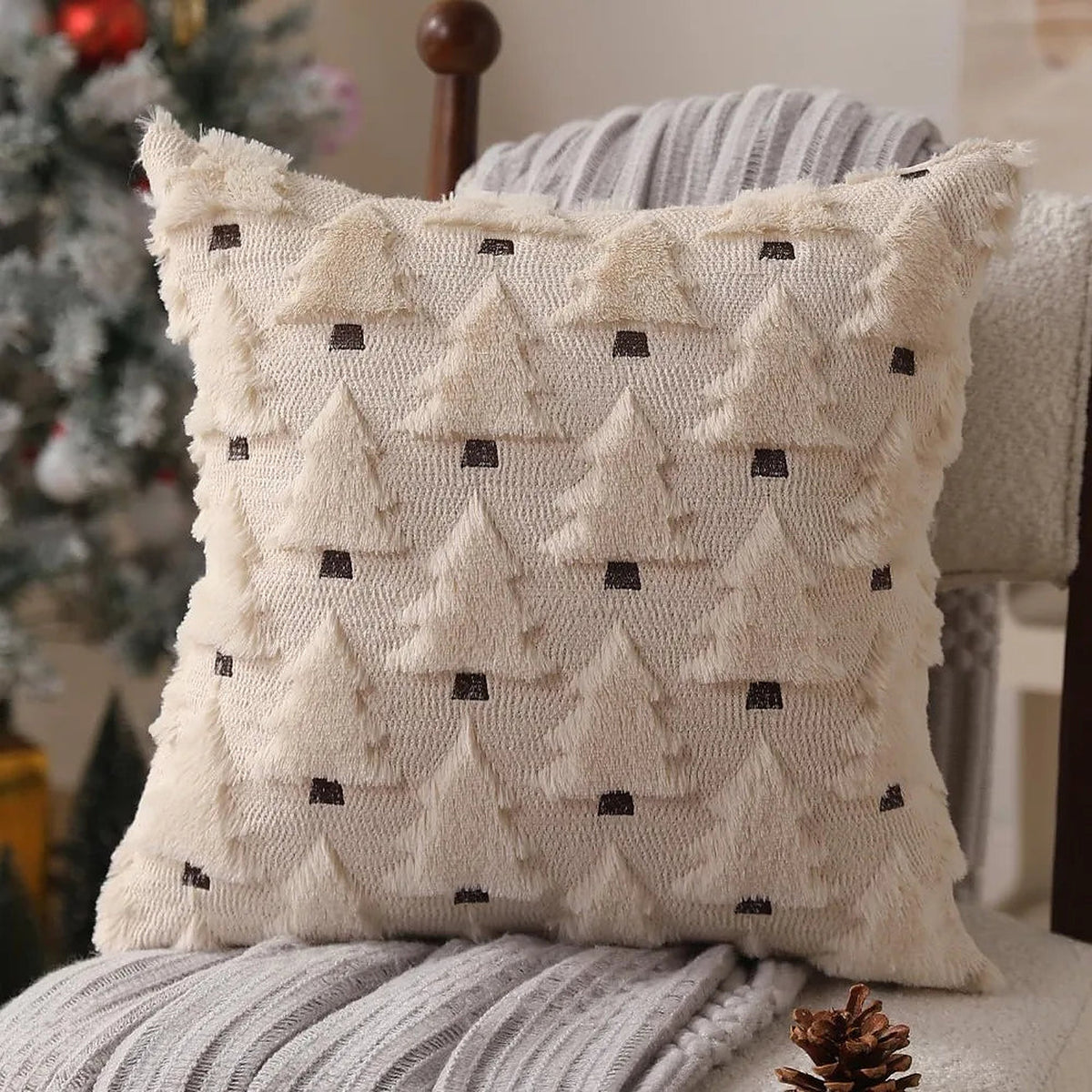 Beige Christmas tree pillow cover