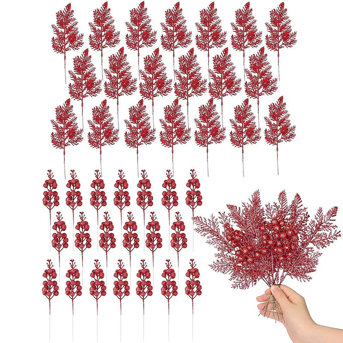 Red glitter berry and pine picks