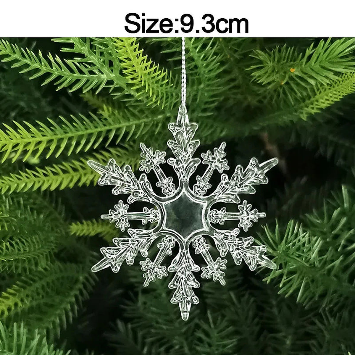 Clear acrylic lacy snowflake ornament, 9.3 cm