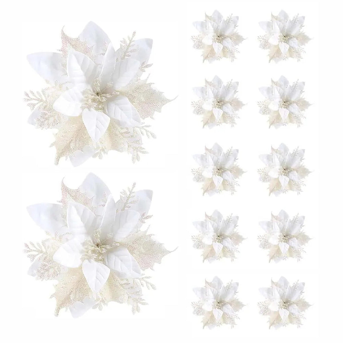 White glitter poinsettia flowers