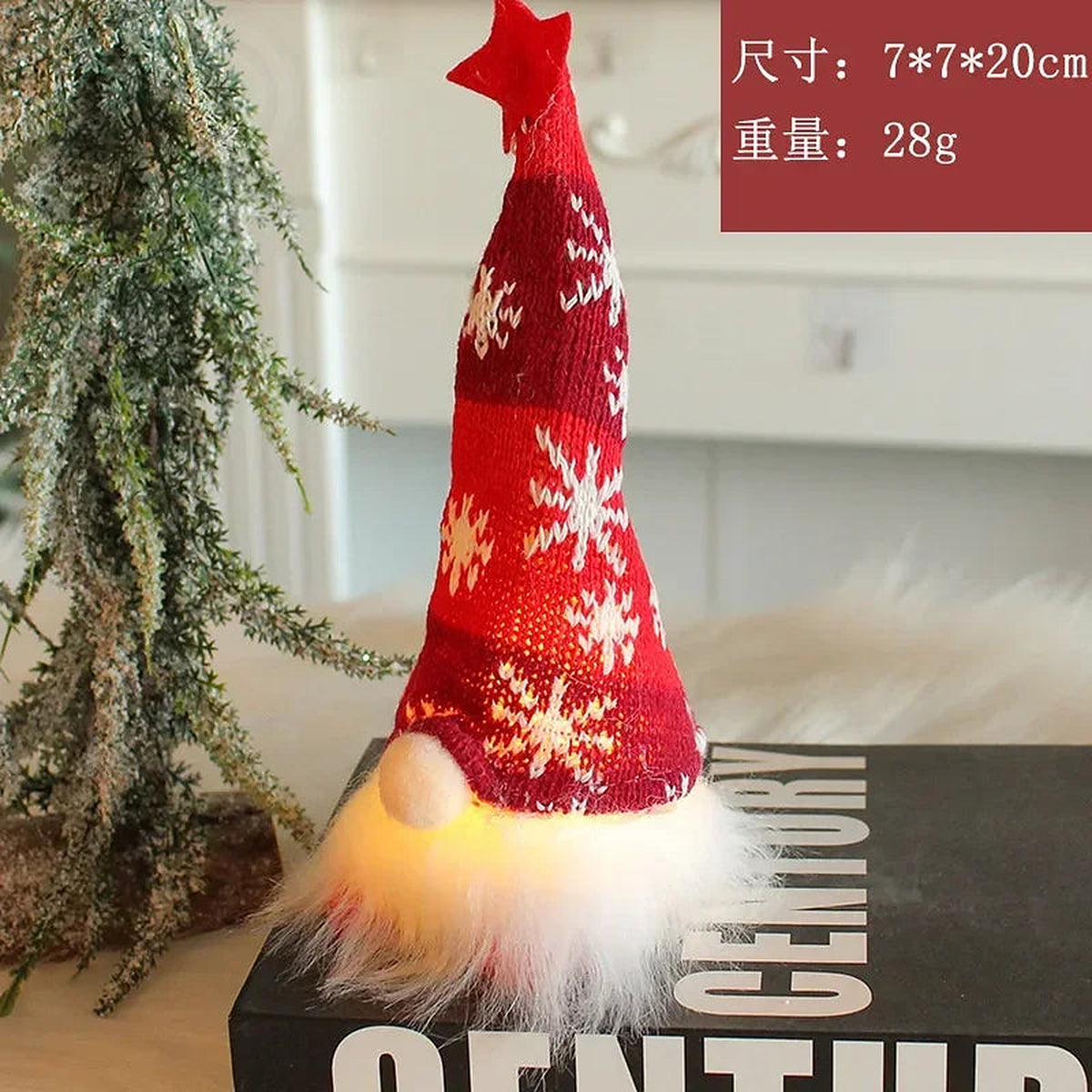 Red short light-up knitted gnome with star-topped hat