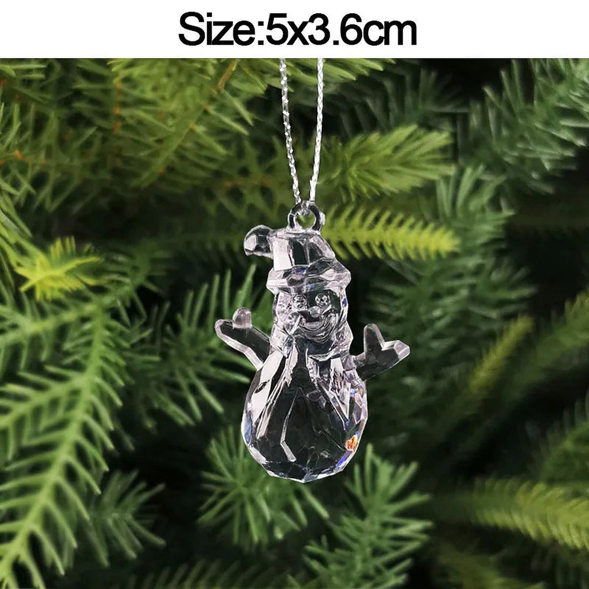Clear acrylic snowman ornament, 5 × 3.6 cm