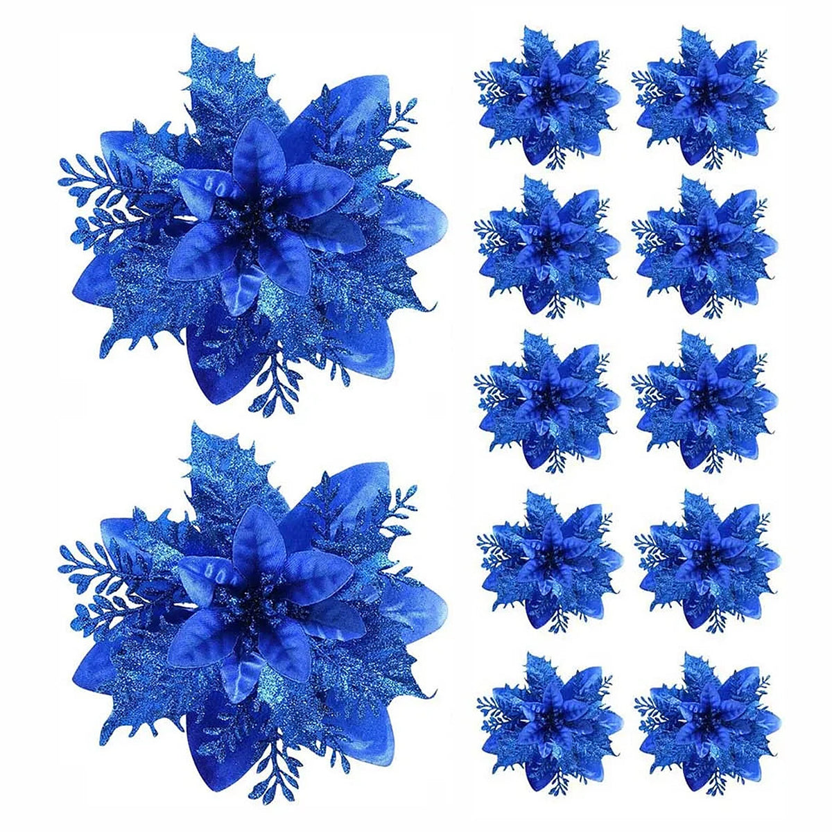 Blue glitter poinsettia flowers