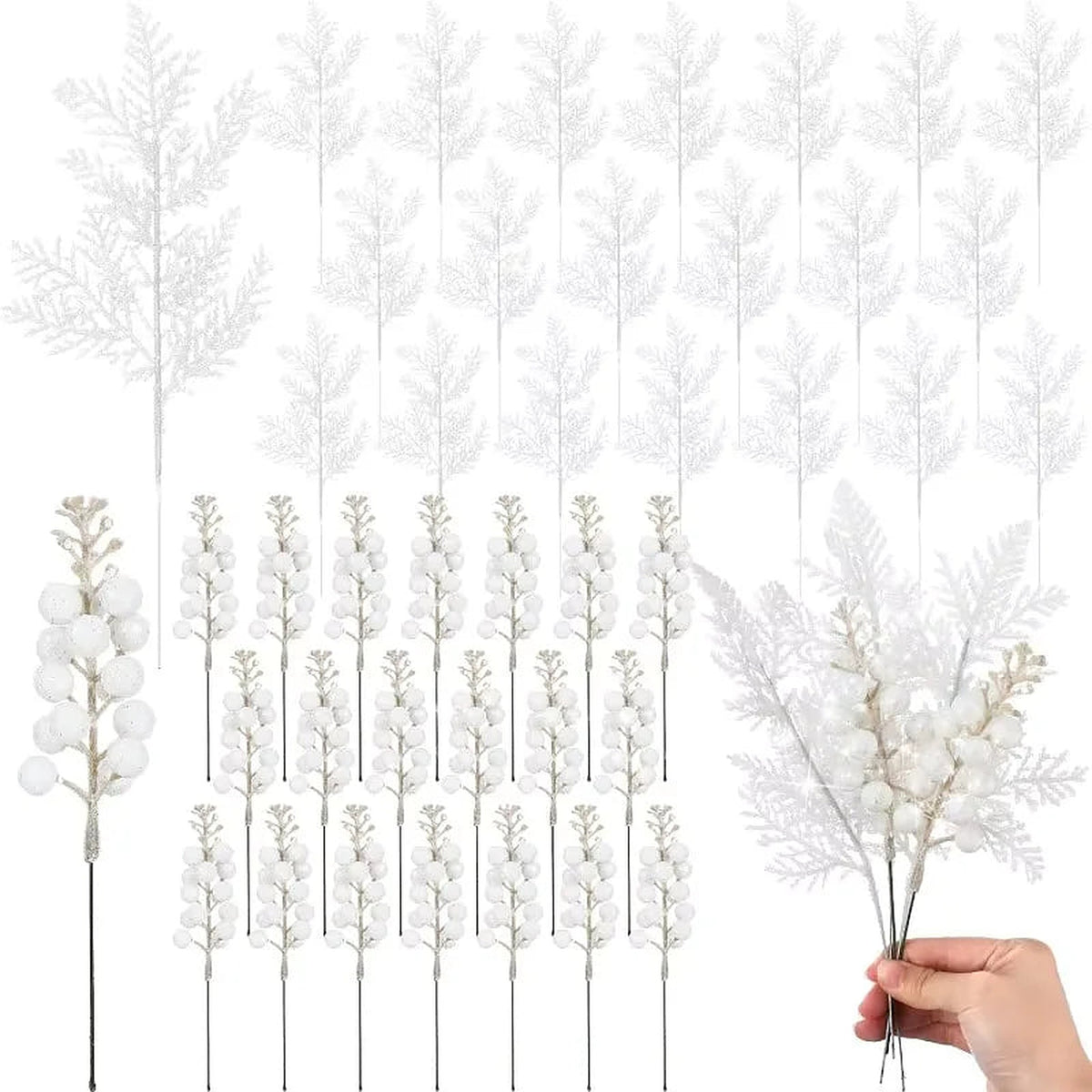 White glitter berry and pine picks