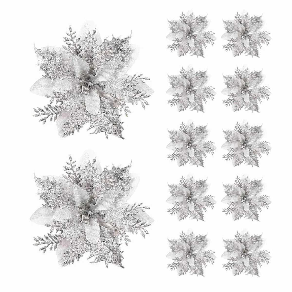Silver glitter poinsettia flowers