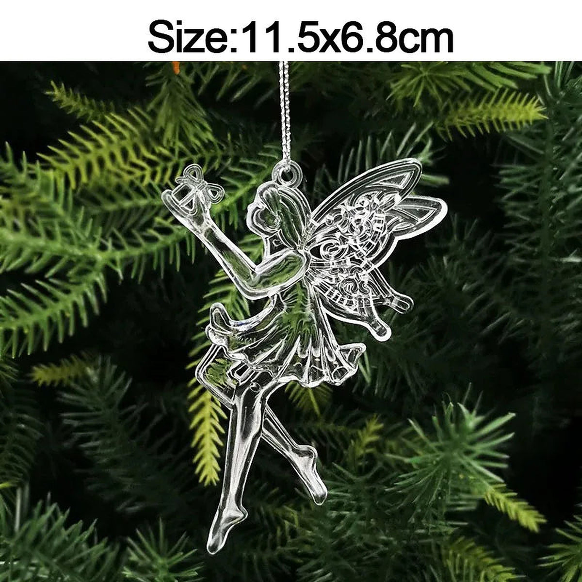 Clear acrylic fairy ornament, 11.5 × 6.8 cm