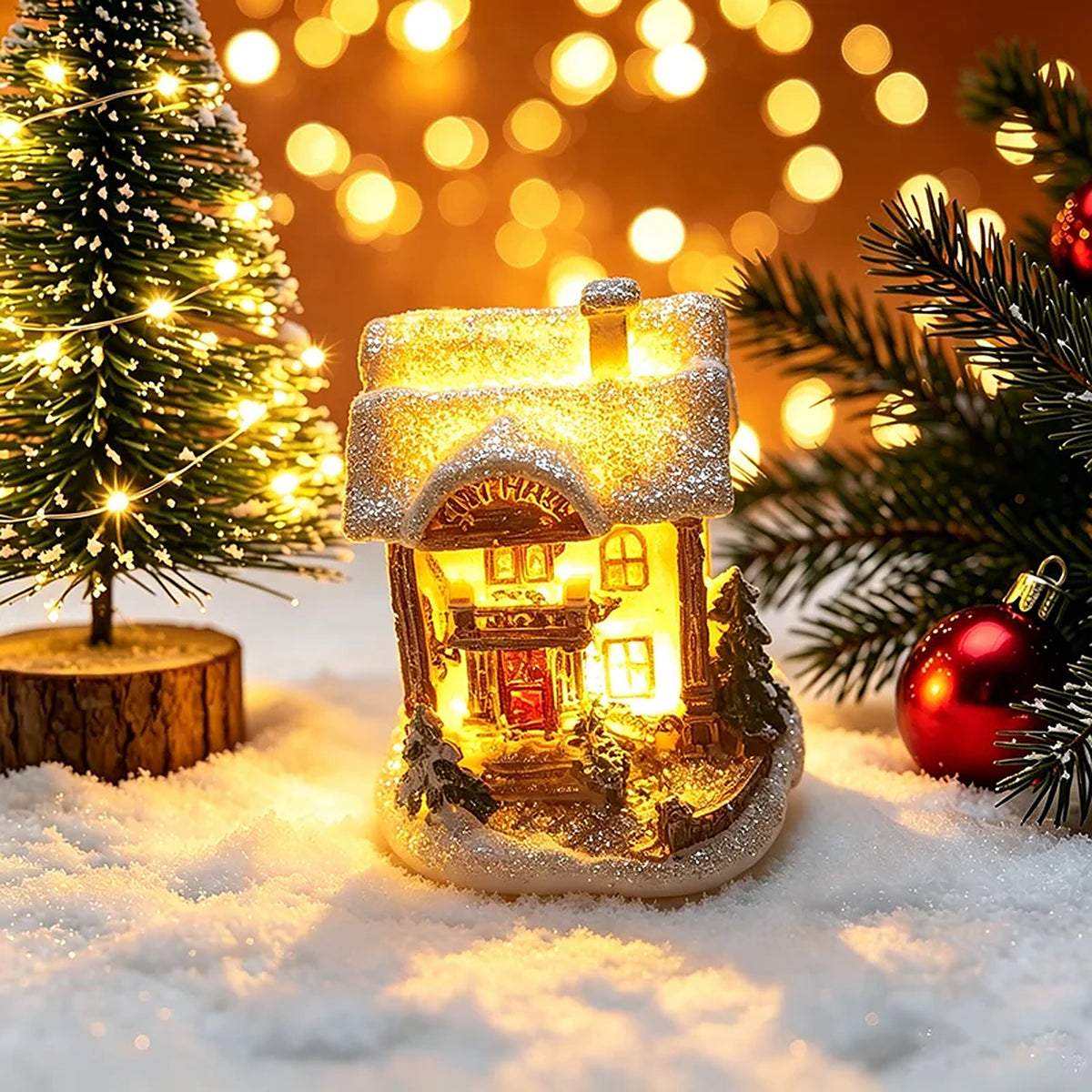 Snowy shop light-up village house