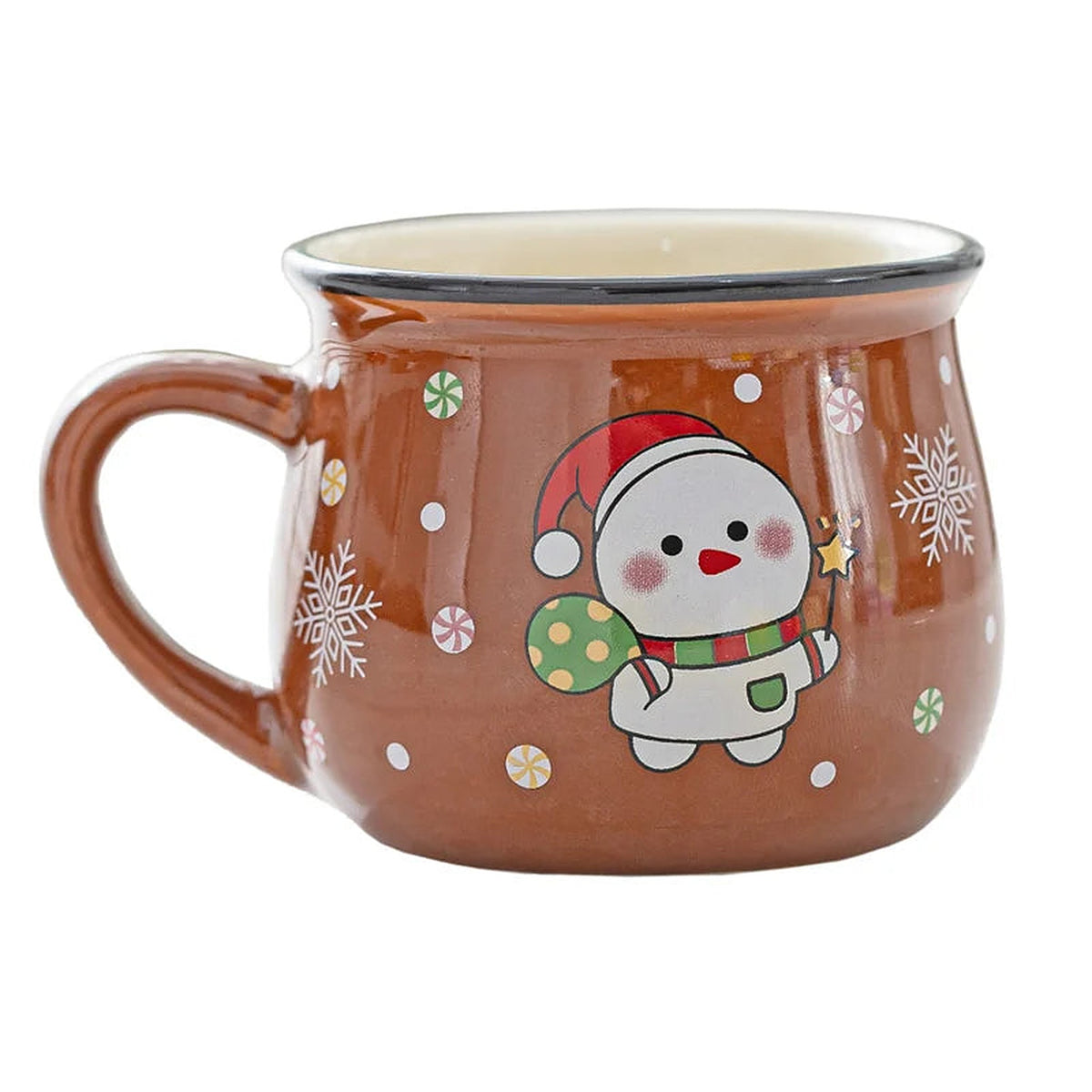 Brown snowman ceramic Christmas mug