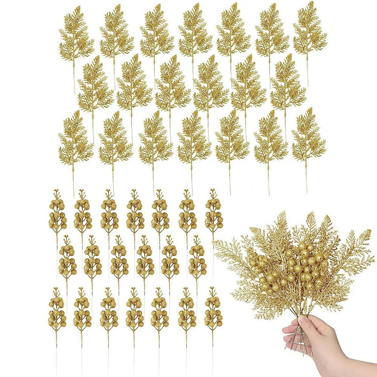 Gold glitter berry and pine picks