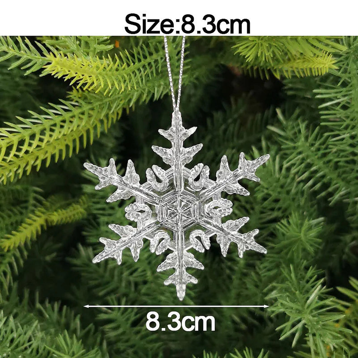 Clear acrylic star snowflake ornament, 8.3 cm