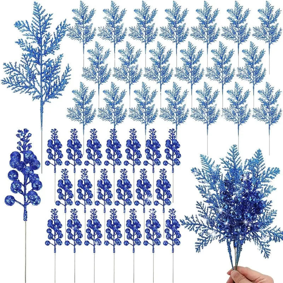 Blue glitter berry and pine picks