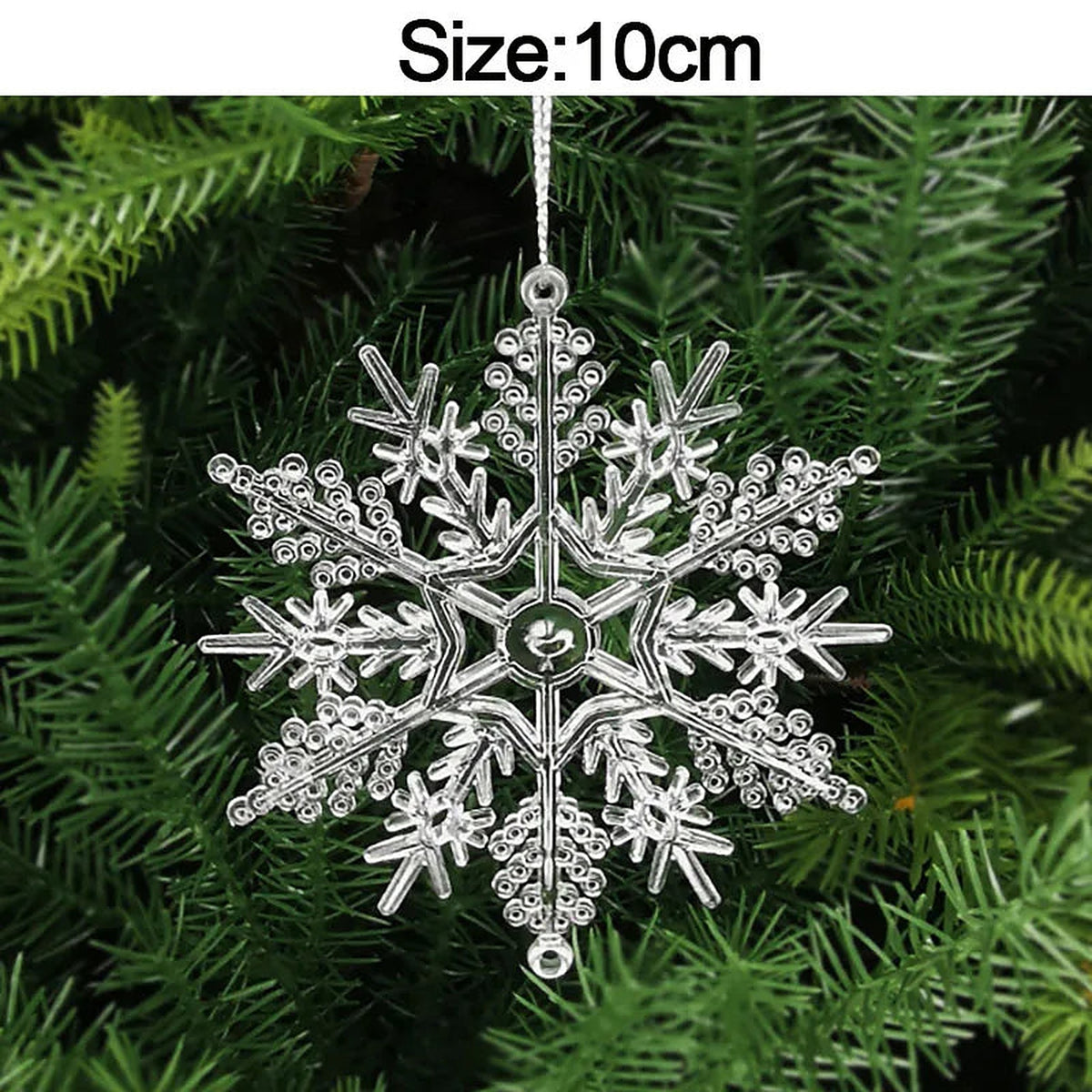 Clear acrylic frosted snowflake ornament, 10 cm