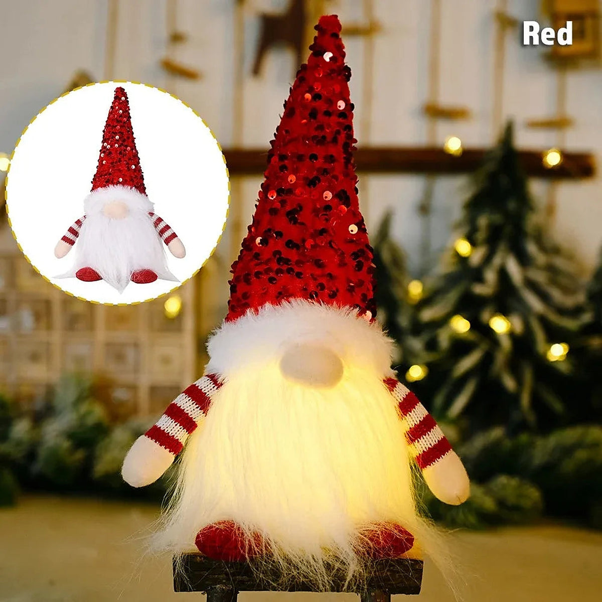 Light-up gnome with red sequin hat