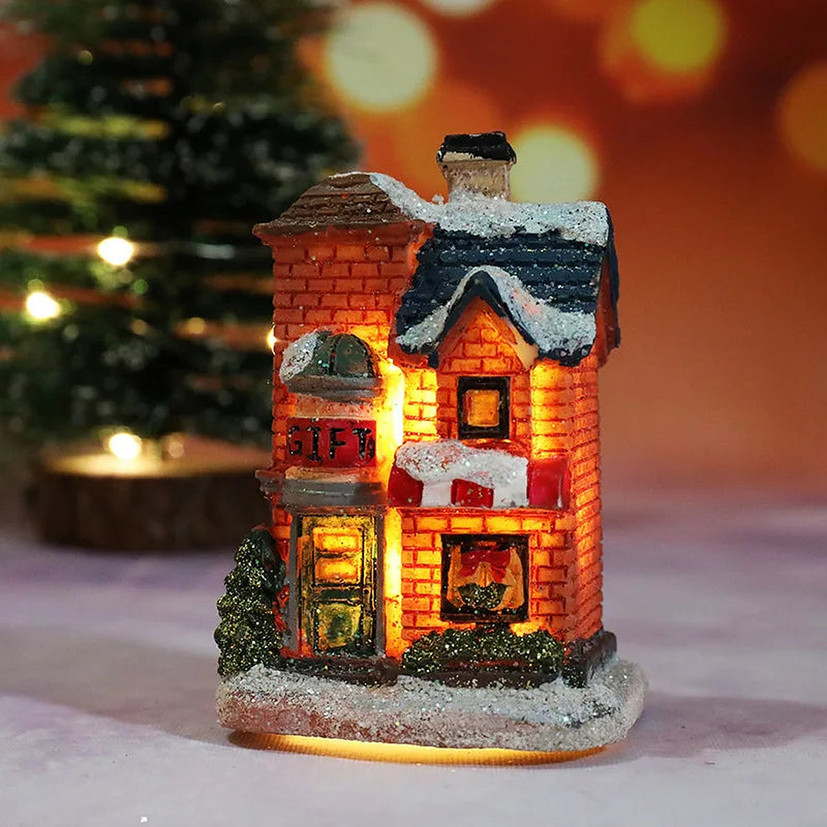 Red brick light-up village house