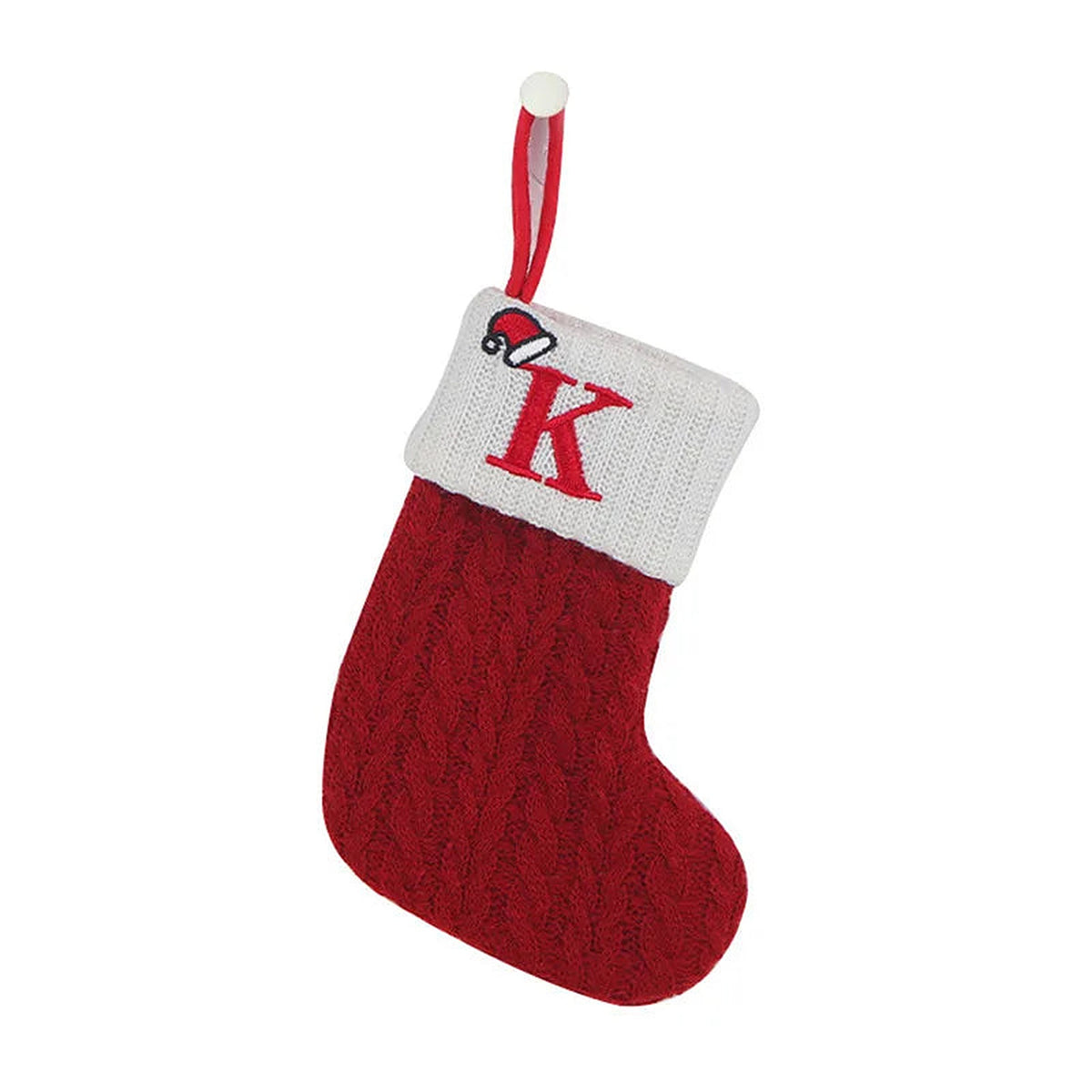 Red knit mini Christmas stocking with embroidered letter K