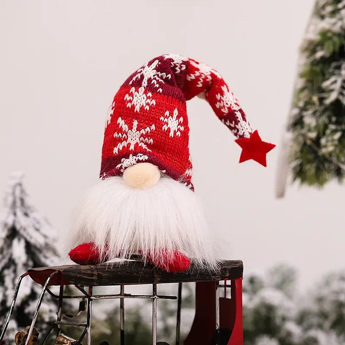 Short red snowflake-hat gnome