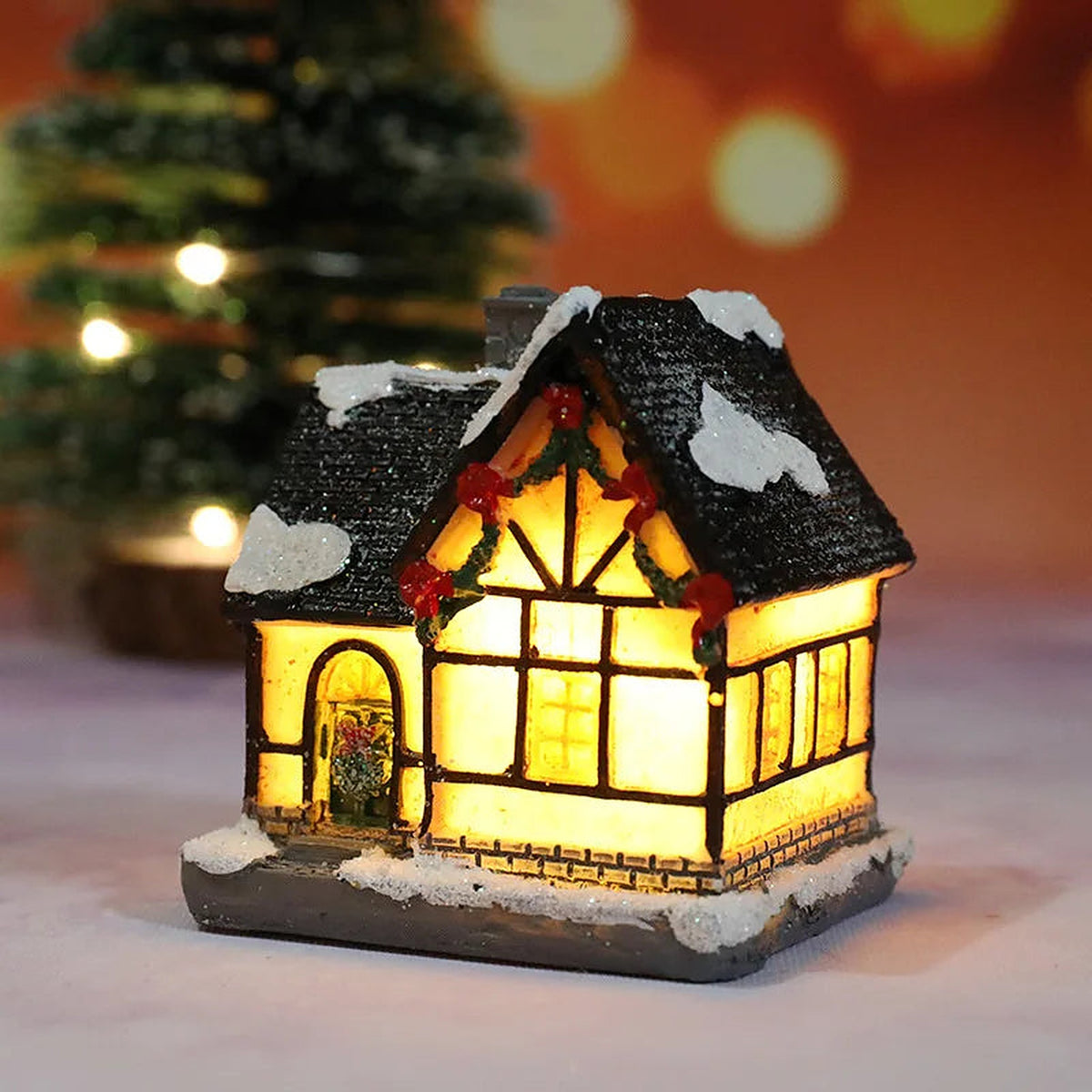 Tudor-style light-up village house